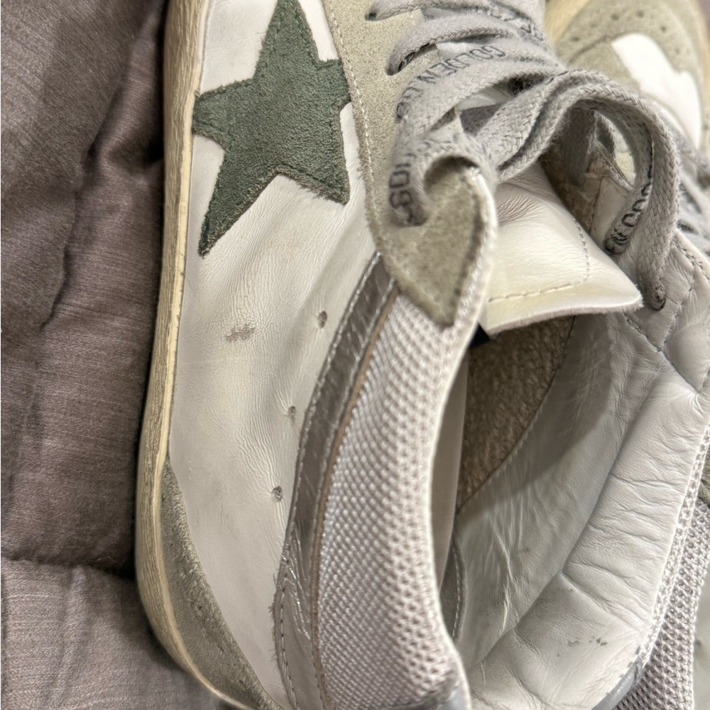 Golden Goose Mid White Leather Sneakers with Green Star size 37 - Picture 10 of 11